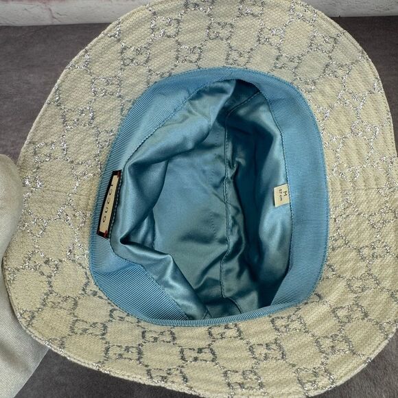 Gucci GUCCI Canvas Lame GG Monogram Bucket Hat M Silver - Picture 7 of 10